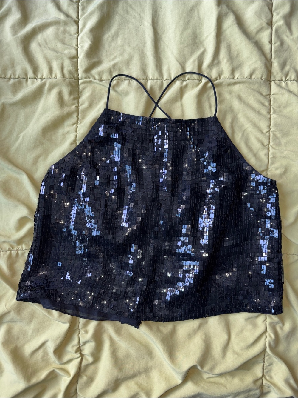 INC International Concepts 100% Silk Black Sequin Halter Cami